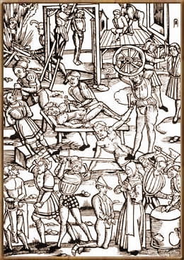 Пытки, узаконенные инквизицией. Гравюра 1508 г.  